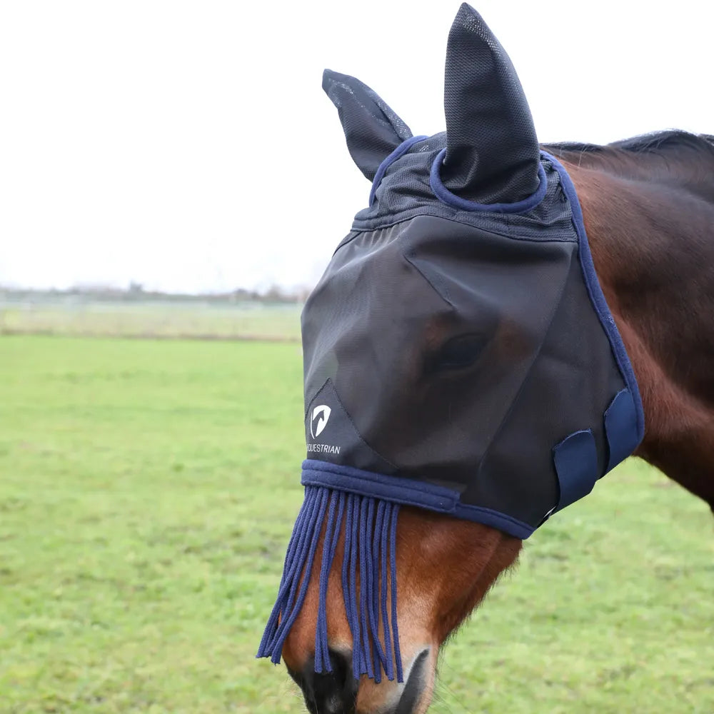 Hy Equestrian Mesh Half Mask with Ears and Fringe
