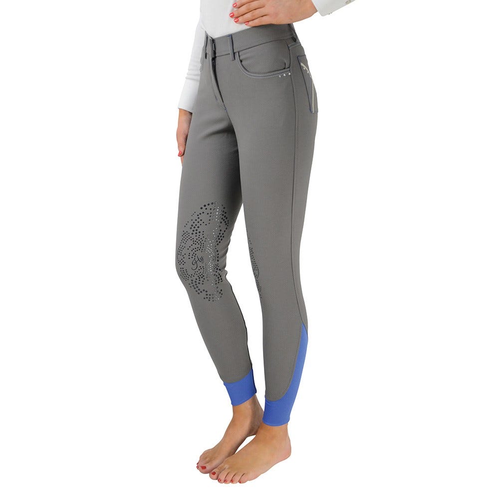 Hy Equestrian Olympian Ladies Breeches - Steel Grey/Royal Blue - 30"