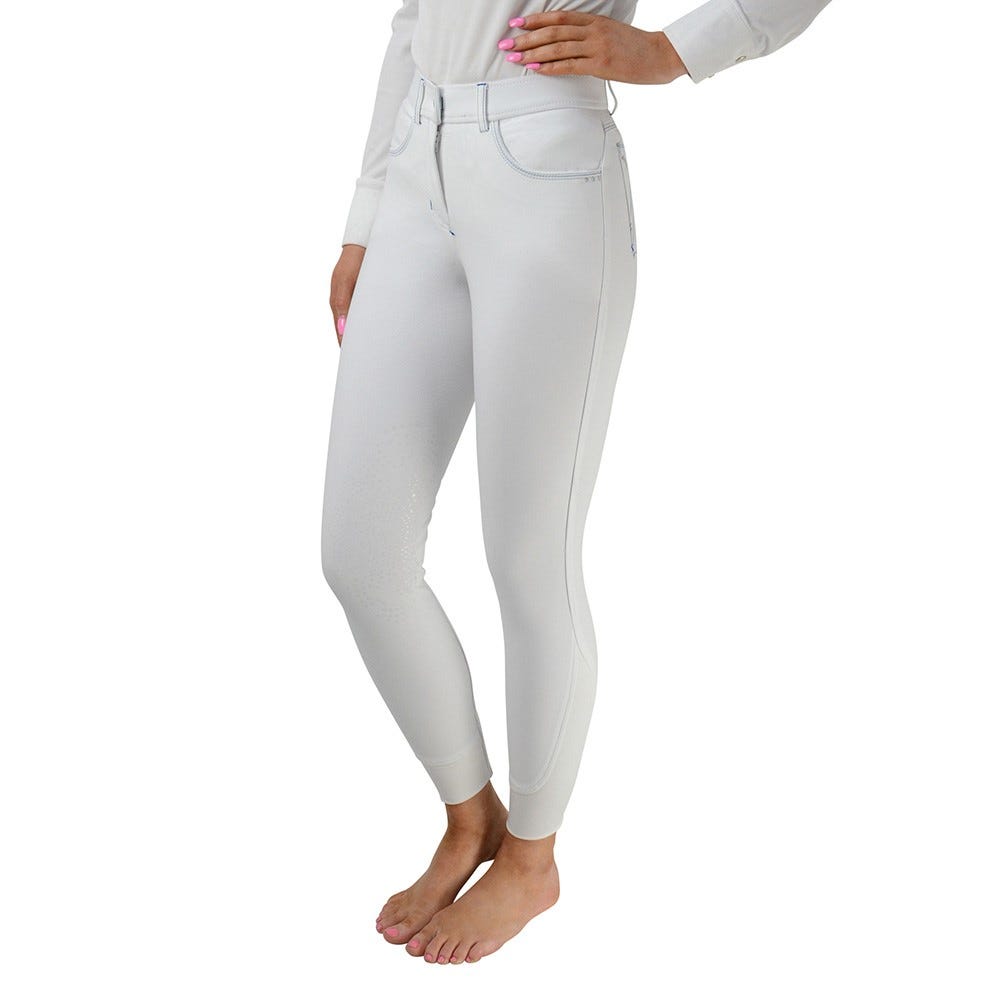 Hy Equestrian Olympian Ladies Breeches - Arctic White/Royal Blue - 26"