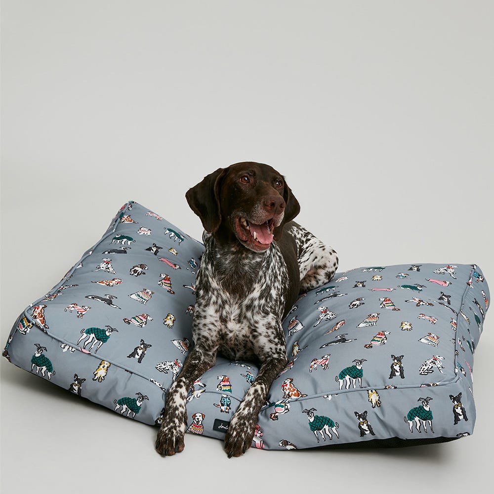 Joules Rainbow Dogs Mattress - Grey Dog Print - Large
