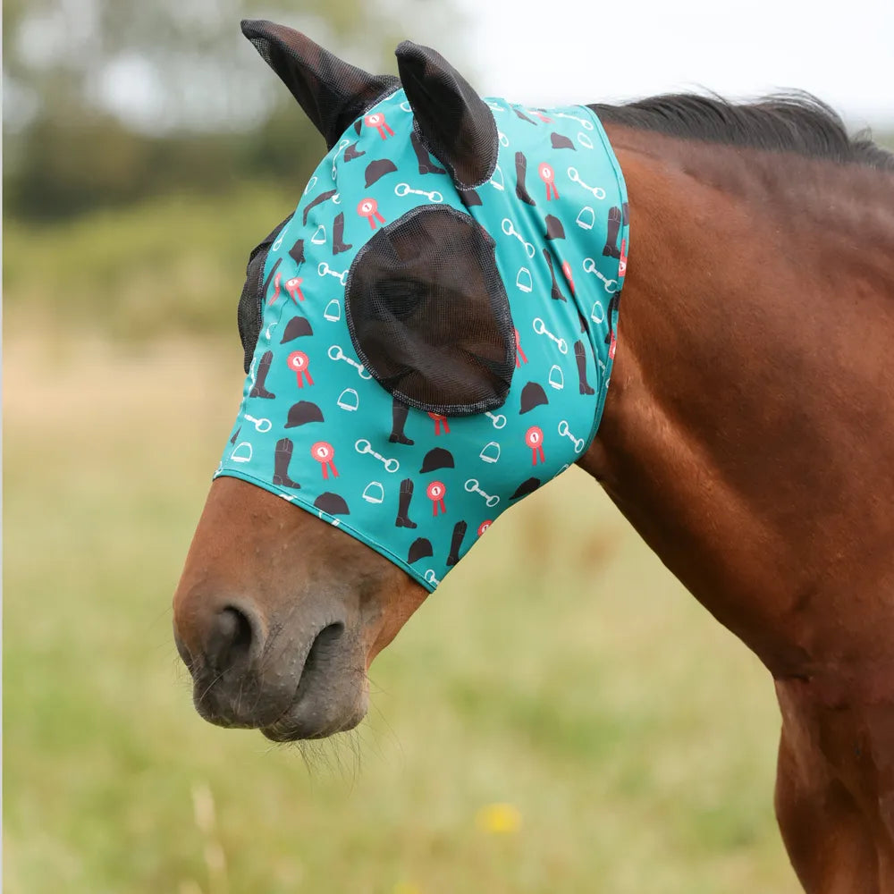 Hy Equestrian Lycra Boot & Bit Print Fly Mask