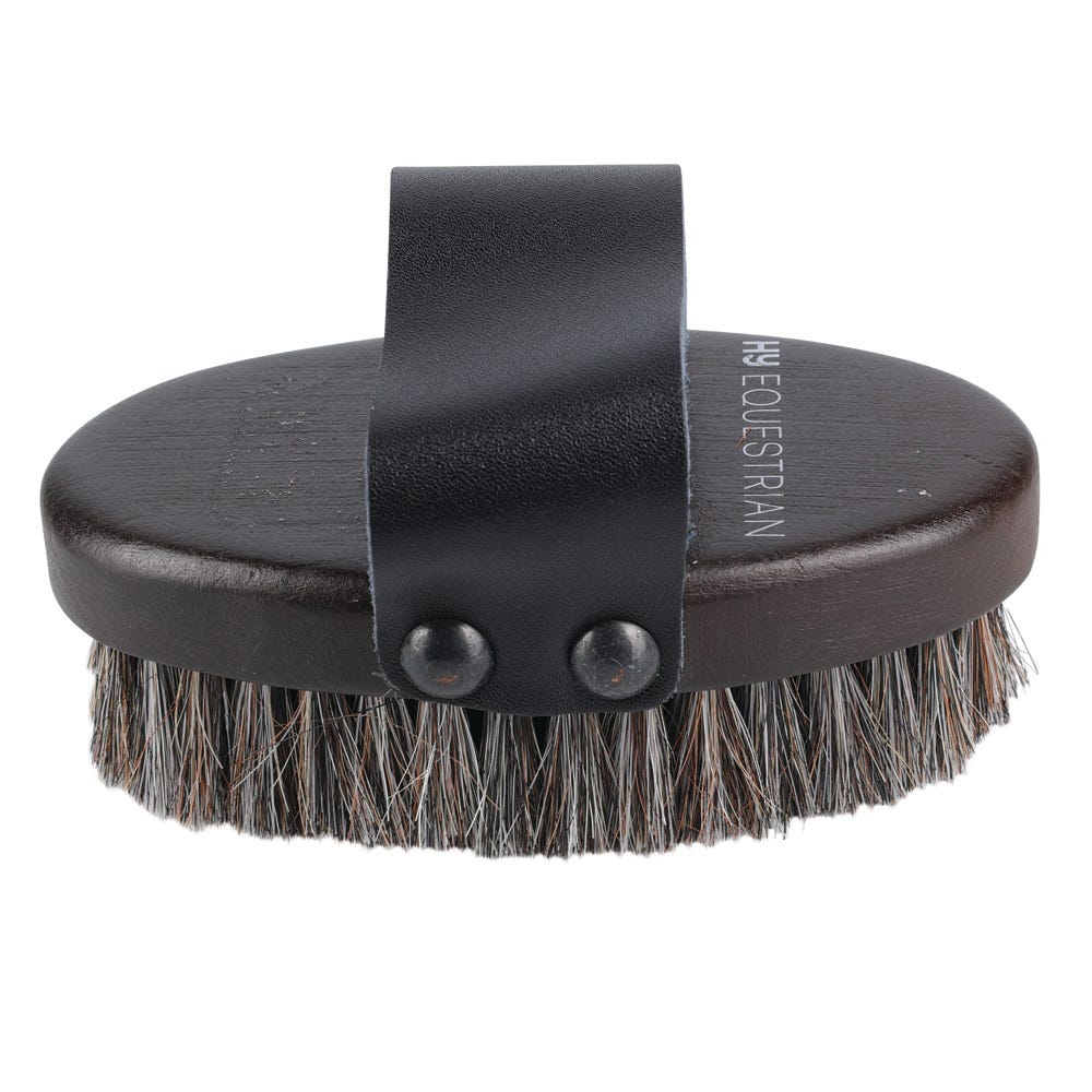 Hy Equestrian Deluxe Horse Hair Wooden Body Brush - Dark Brown - Small