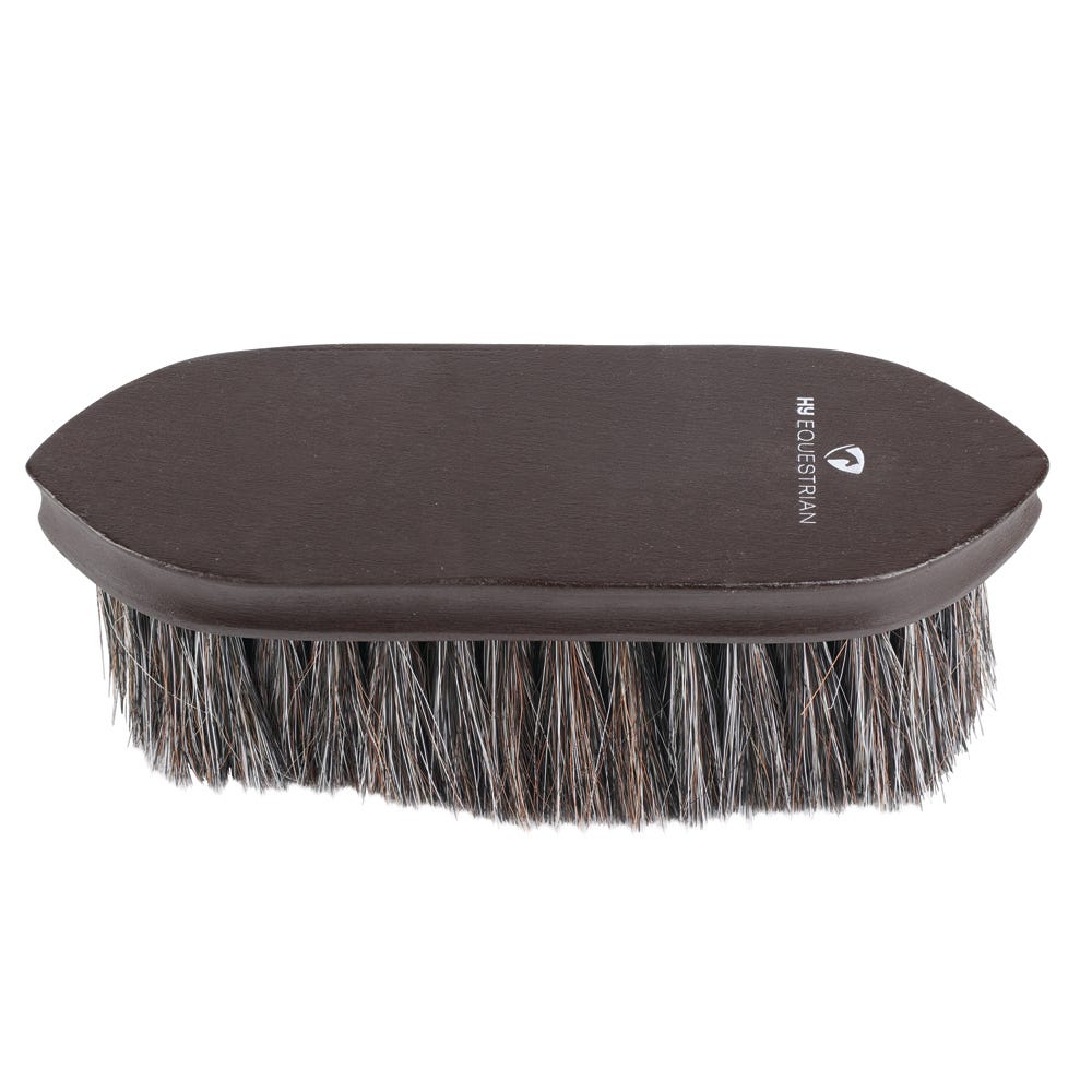 Hy Equestrian Deluxe Horse Hair Wooden Dandy Brush - Dark Brown - 18 x 5.7cm