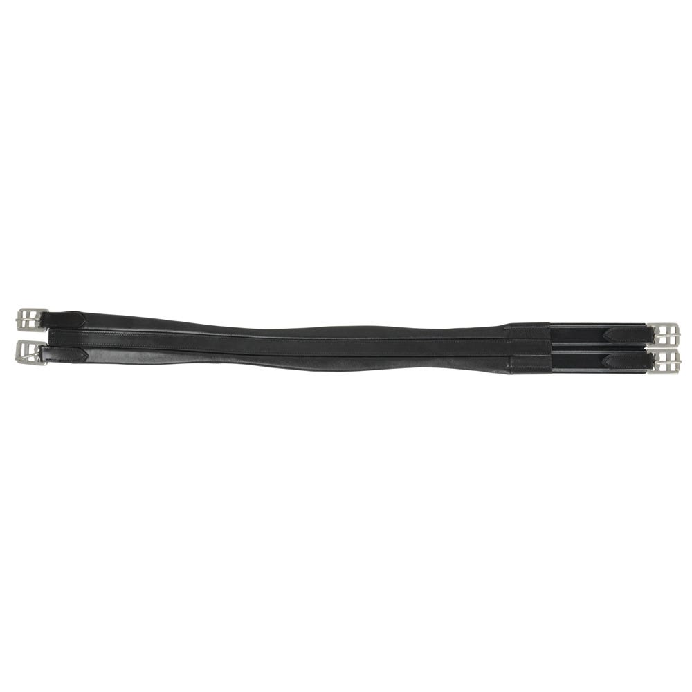 Hy Equestrian Leather Padded Atherstone Girth - Elasticated Both Ends - Black - 48"