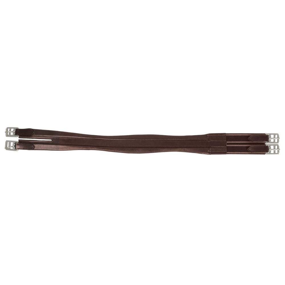 Hy Equestrian Leather Padded Atherstone Girth - Elasticated Both Ends - Brown - 58"