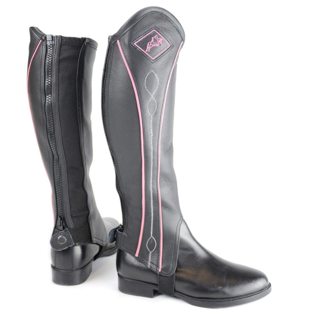 Hy Equestrian Two Tone Leather Gaiters - Black/Pink - Medium