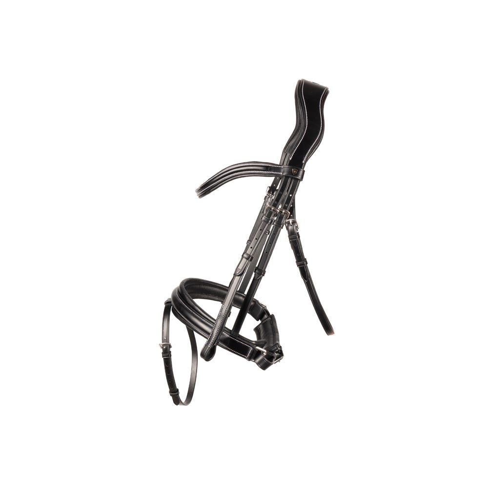 ProPresicce Pelle Crank Leather Bridle by Hy Equestrian - Black/Silver Hardware - Full