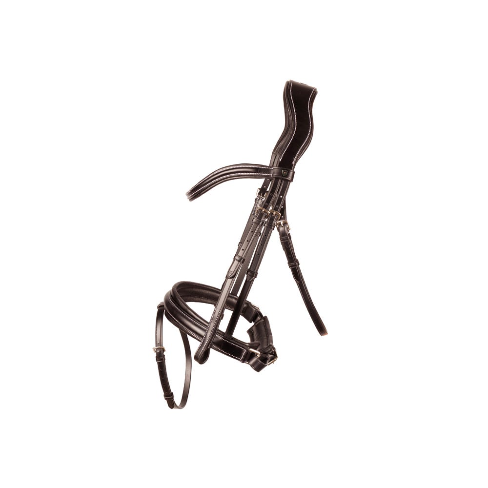 ProPresicce Pelle Crank Leather Bridle by Hy Equestrian - Brown/Brass Hardware - Full