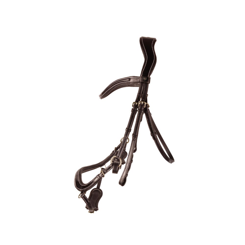 ProPresicce Pelle Drop Leather Bridle by Hy Equestrian - Brown/Brass Hardware - X Full