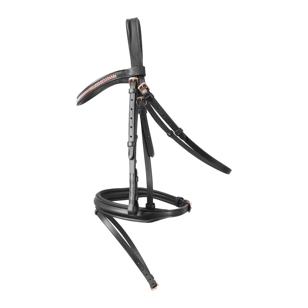 Hy Equestrian Rosciano Rose Gold Bridle - Black/Rose Gold - Cob