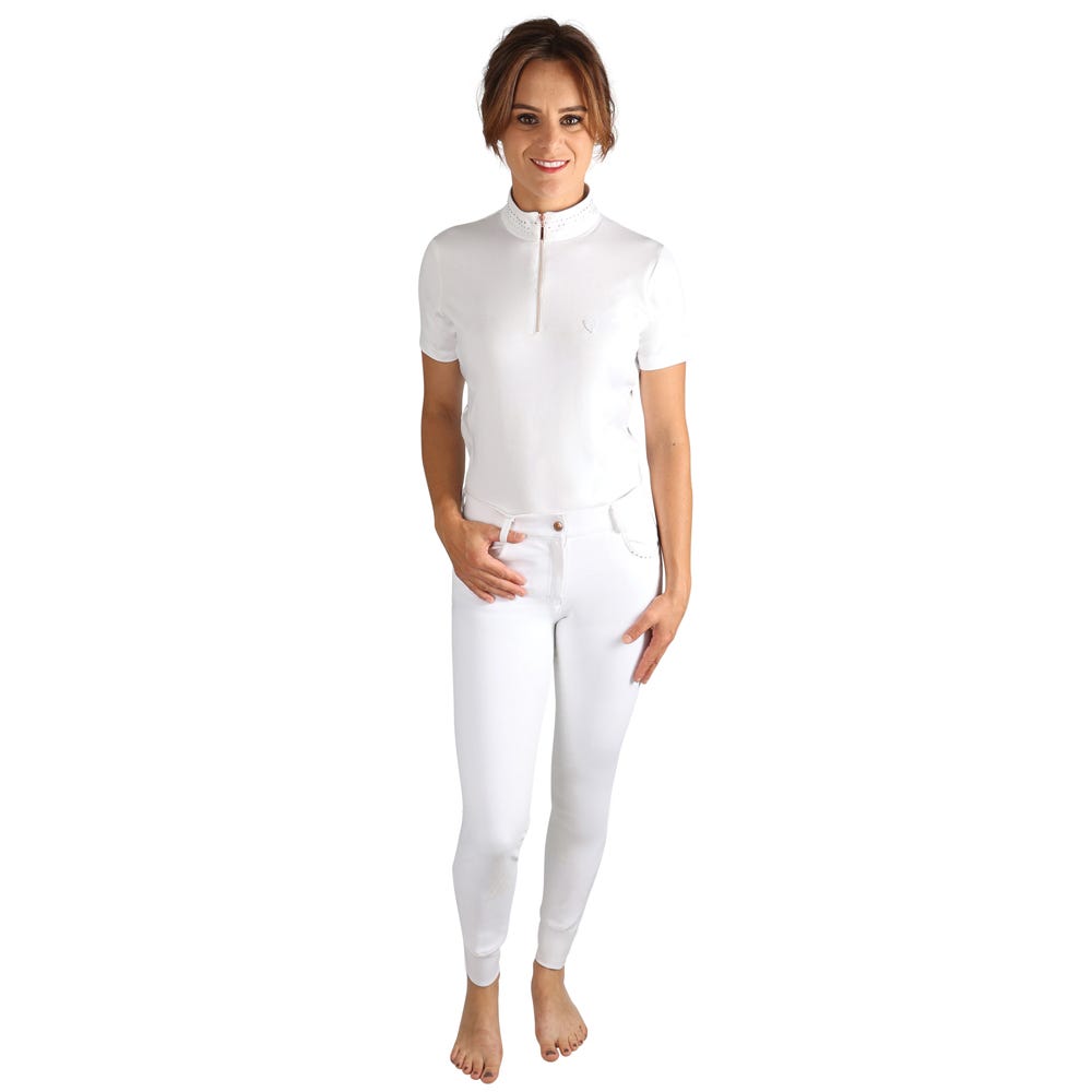 Hy Equestrian Roka Royal Breeches - White with Rose Gold Diamantes - 34"