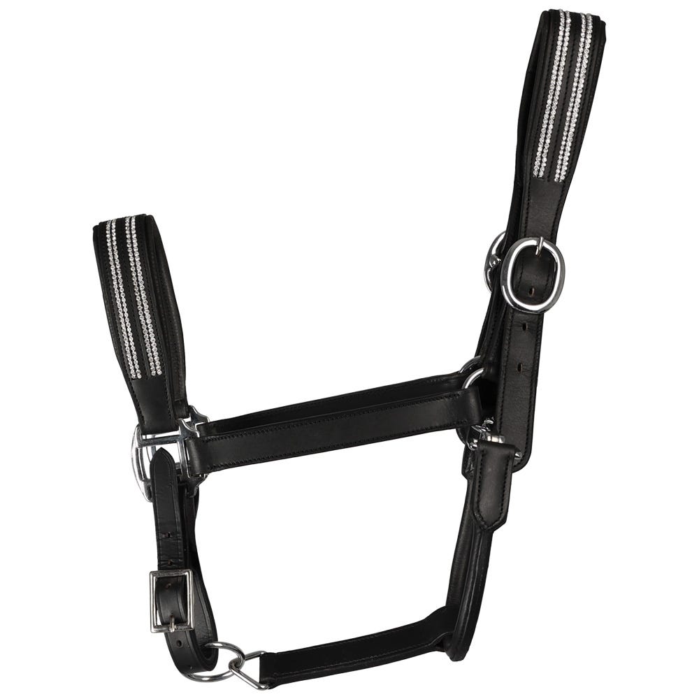 Hy Equestrian Anodize Leather Head Collar - Black/Silver - Full