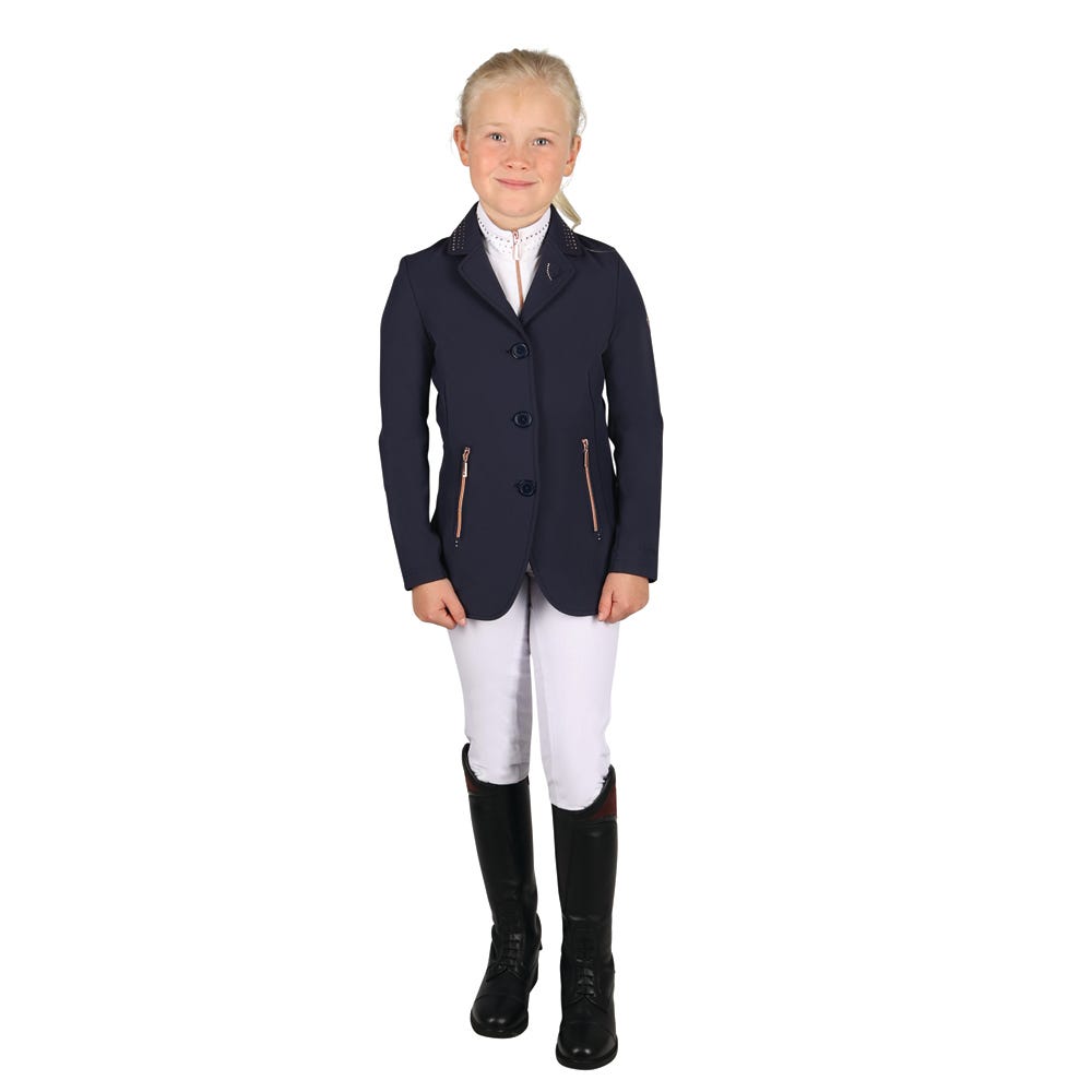Hy Equestrian Children's Roka Royal Show Jacket - Navy with Rose Gold Diamantes - 7-8 Years