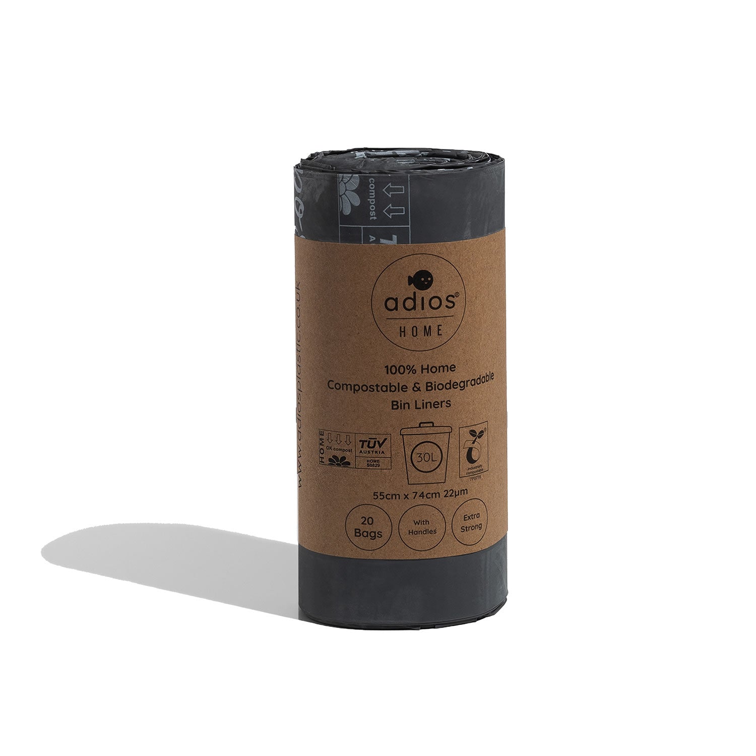 adios compostable tie handle bin liners