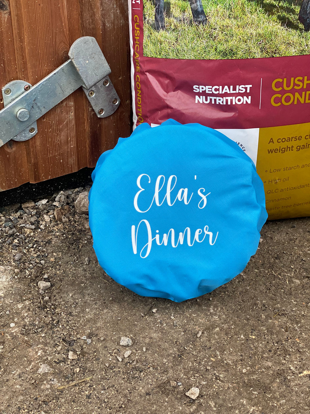 Four Hills Personalised Feed Bucket Cover – Script Design