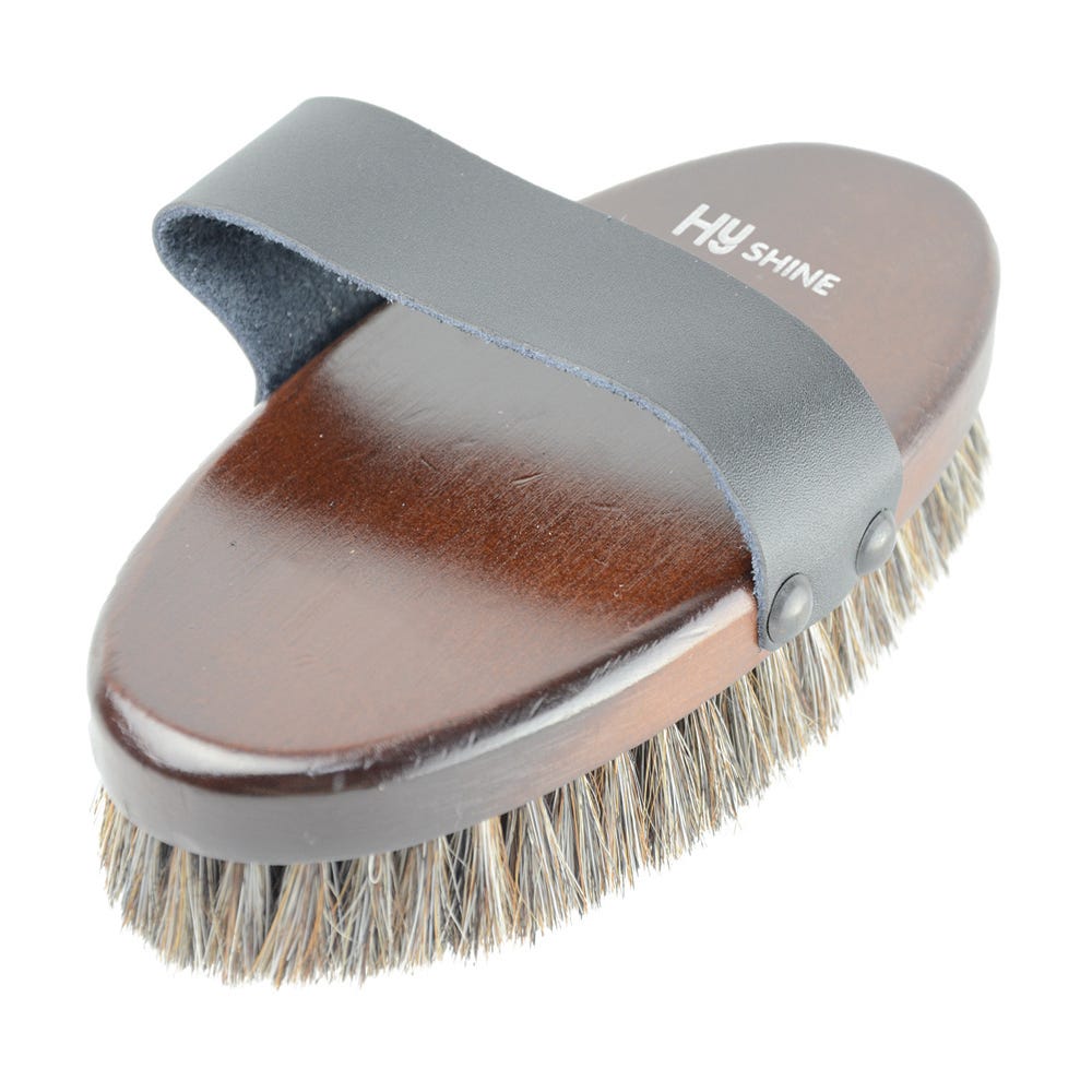 Hy Equestrian Deluxe Horse Hair Wooden Body Brush - Dark Brown - Large