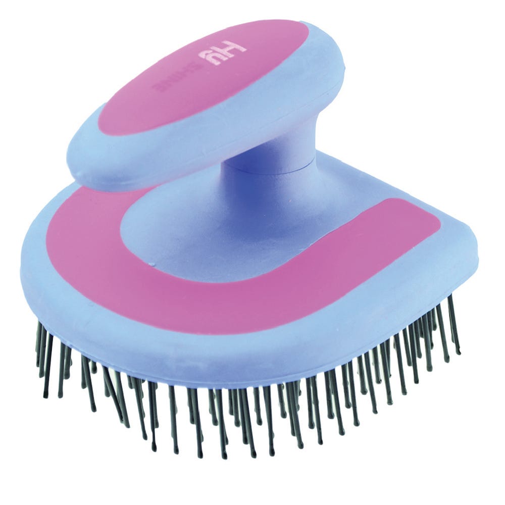 Hy Equestrian Horseshoe Mane Brush - Blue/Pink - 11 x 11cm