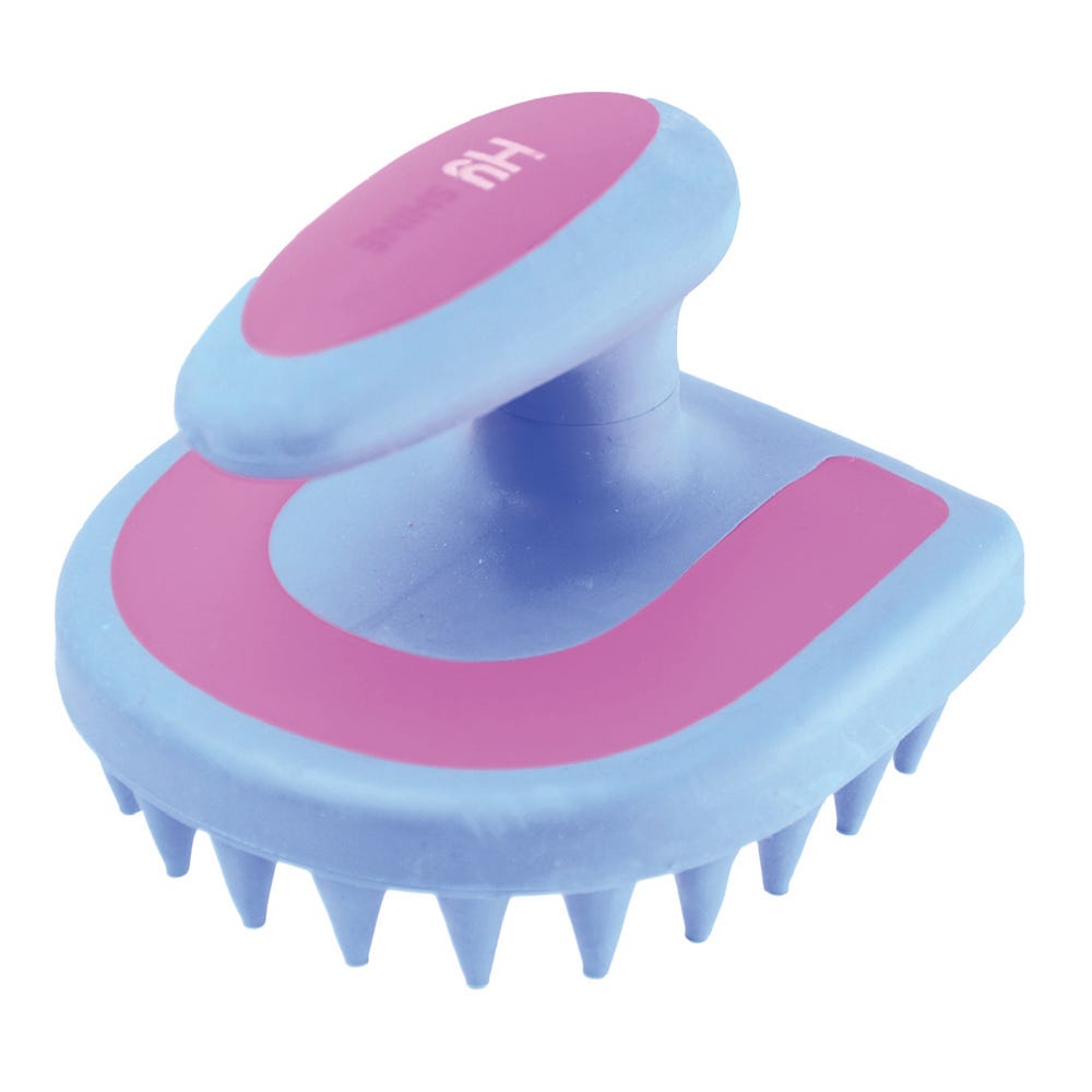 Hy Equestrian Horseshoe Massage Brush - Blue/Pink - 11 x 11cm