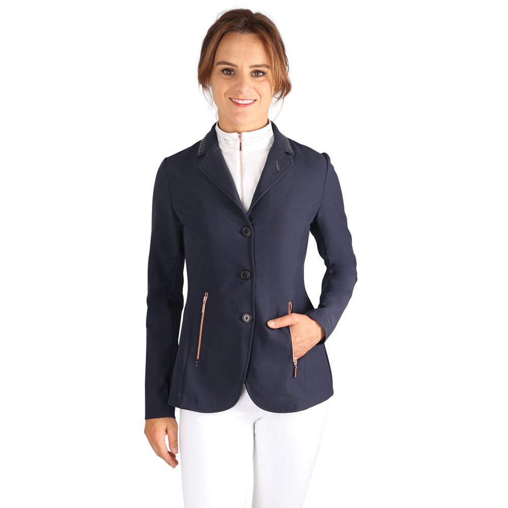 Hy Equestrian Roka Royal Show Jacket - Navy with Rose Gold Diamantes - Medium
