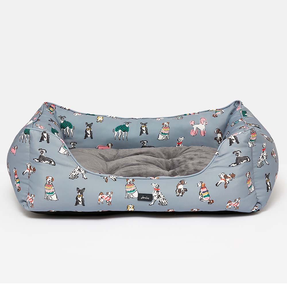Joules Rainbow Dogs Box Bed - Grey Dog Print - Medium